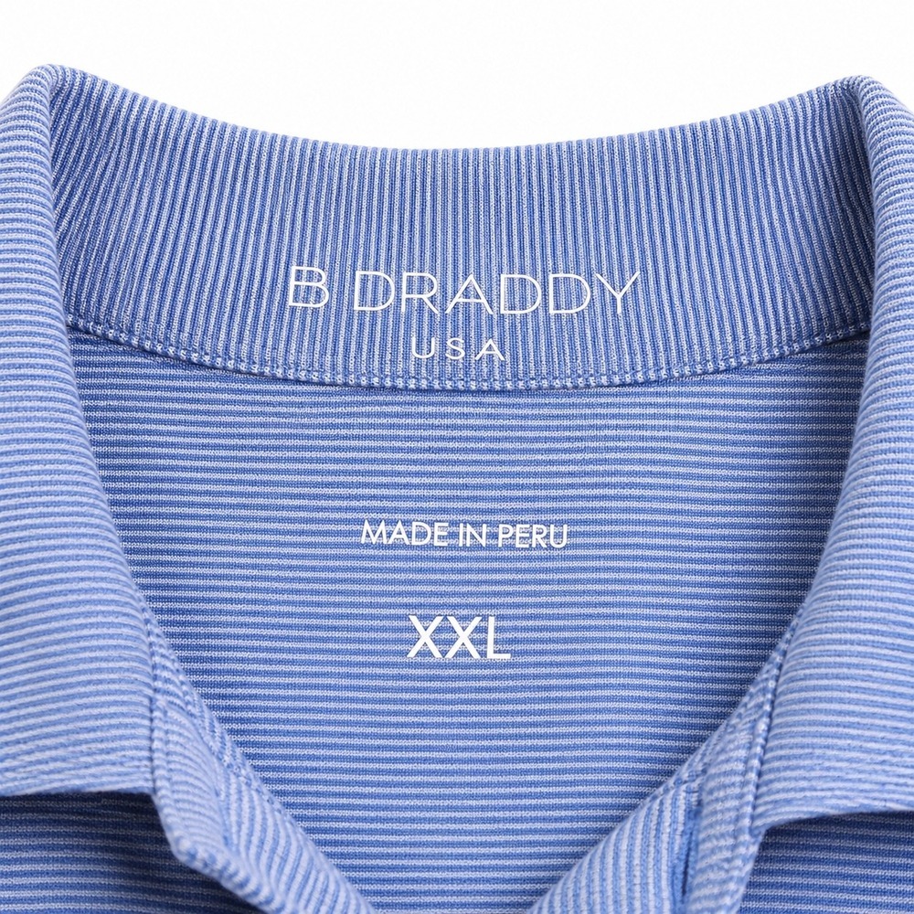 B. Draddy Polo Shirt XXL Blue Striped Pima Cotton Stretch Short Sleeve Golf - Picture 4 of 4
